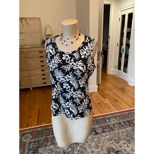 Amber Sun Womens Black White Tropical Floral Tank Top M Rayon Spandex